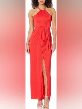 BCBGMax Azria Women's 'Milania' Halter Cascade Long Gown